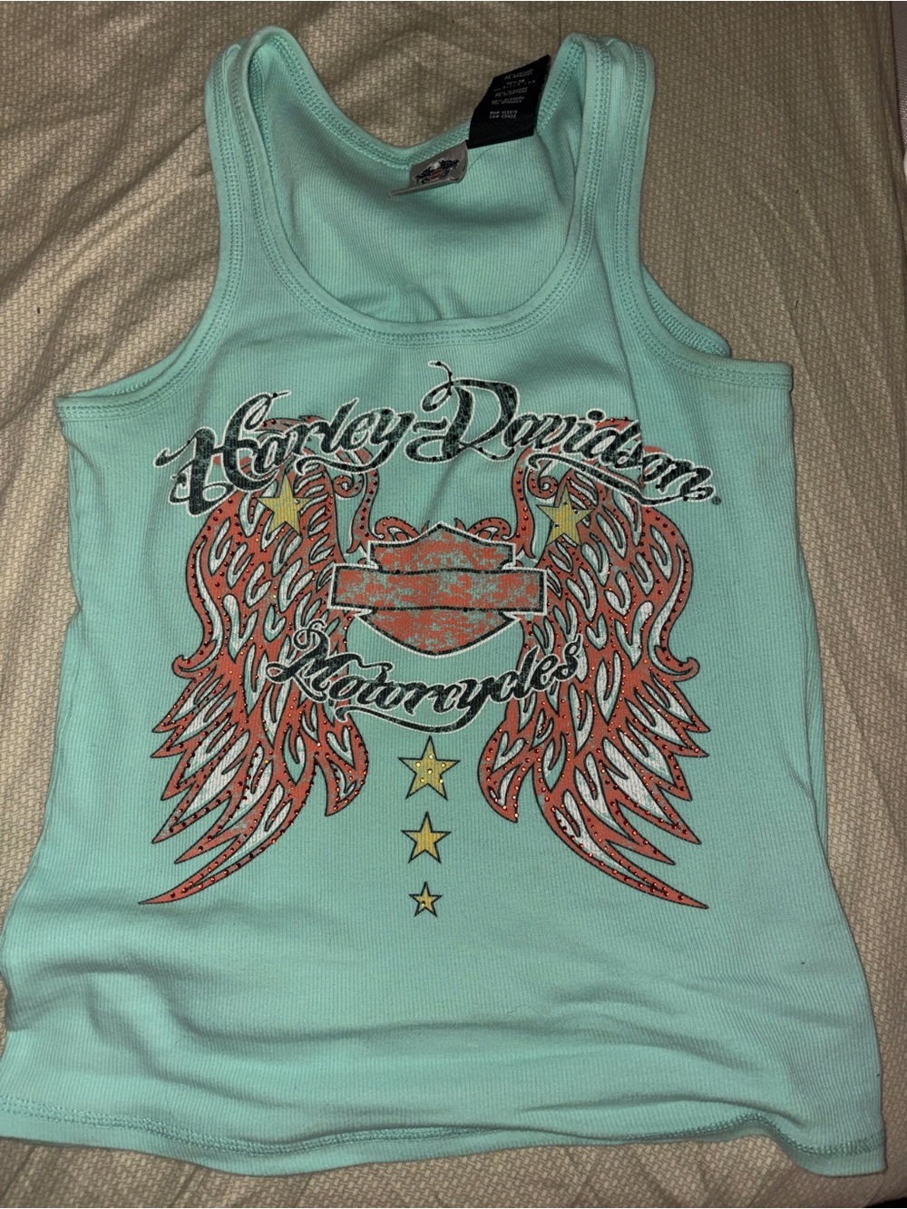Harley-Davidson Mint Girls' Graphic Tank Top with Red Winged Design